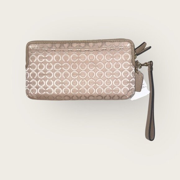 Coach Madison Double Zip Wristlet 51221 Pink Pearlescent OP Art Canvas Wallet - Picture 2 of 9